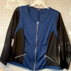Notation Zip Jacket Blue Black Color Block Blazer Knit Pockets Womens Size 2X